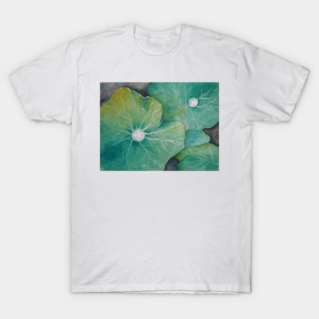 In Rosemary's Garden - Nasturtium Leaf with Dew Drops T-Shirt by Heatherian